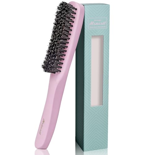 Slick Back Hair Brush, Pink Wood Handle Boar Bristles Smoothing Hairbrush, Anti-Frizz Edge Control...