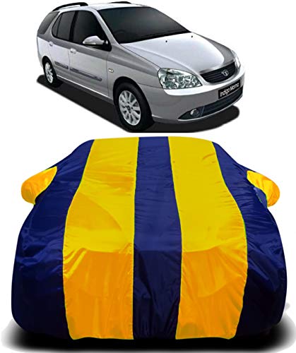 Image of Waterproof Car Cover with Ultra Surface Body Protection (Yellow Stripes) (Tata Indigo Marina)