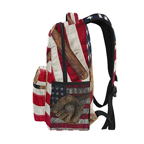 Baseball American Flag Pattern Travel Backpack For Women Men 16 Inch Durable Lightweight Book Bag Hiking Camping Daypack (Baseball American Flag) #TOP3