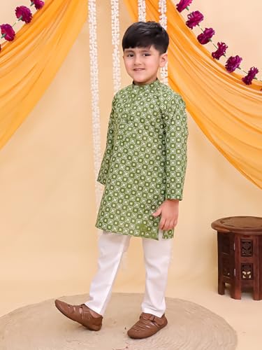 Image of AJ DEZINES Boys Cotton Full Sleeve Printed Kurta Pajama Set for Kids - Ethnic wear | Special Occasion & Traditional Outfit |Boys Kurta Pyjama Set - Regular Fit