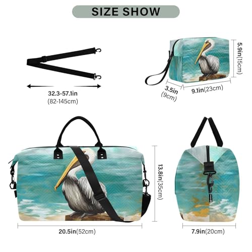 Large Travel Duffel Bag, Pelican Stand Funny Sport Tote Gym Bags, Shoulder Weekender Overnight Bags for Women Men, Carry On Luggage with Toiletry Bag3