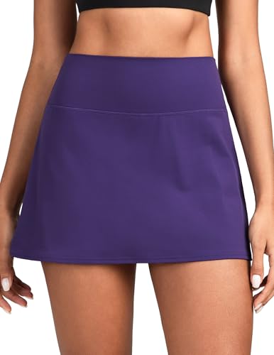 Colorfulkoala Dreamlux Skirts for Women High Rise Athletic Golf Tennis Skorts Built-in Shorts with Pockets(XL, Mulberry Purple)