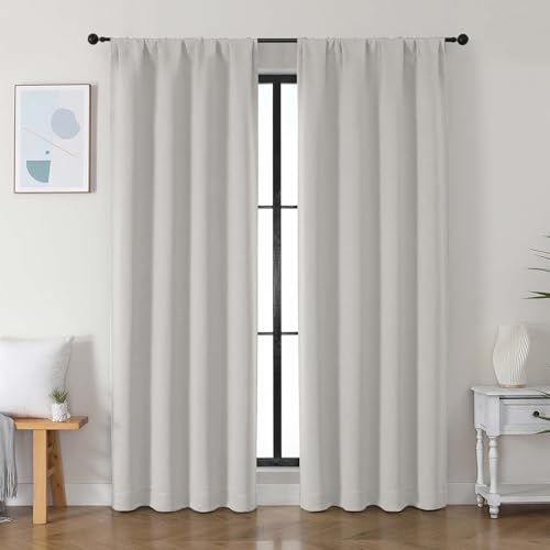 Image of Simplebrand Ava Natural Blackout Curtains for Bedroom 84 Inch Length 2 Panels Set, Solid Thermal Insulated Privacy Living Room Window Treatment Curtains Blackout Drapes, W40 x L84 Inch, Natural