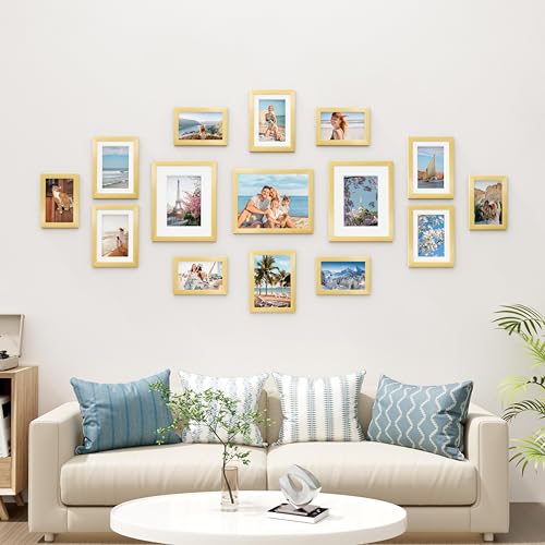 Image of Vittanly 15 Pack Picture Frames Collage Wall Decor for Mounting or Tabletop Display, Gallery Frame Set for Family, Multi Sizes Including 3pcs 8x10, 6pcs 5x7, 6pcs 4x6, Gold