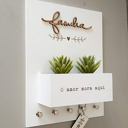 Porta Chaves e Cartas Momento Casa Família 26x20cm (Branco)