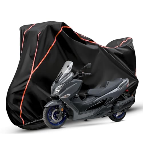 Image of Waterproof Bike Body Cover Compatible with Suzuki Burgman Dustproof Scratchproof - Motorcycle Cover for Two Wheeler, Outdoor Full Cover with UV, Duty, Rain Protection (Black & Red) R1