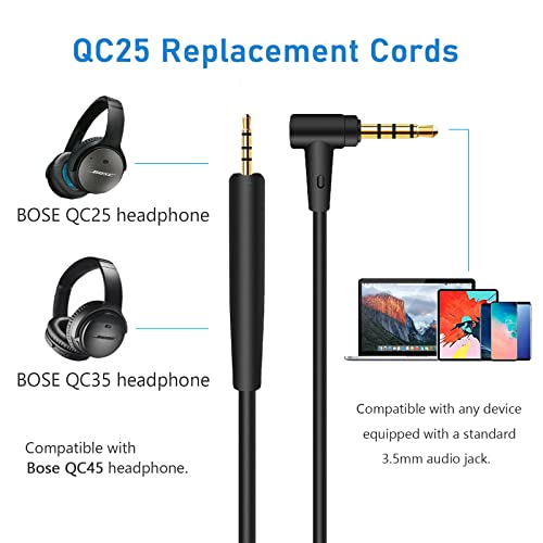 Bingle AC-QC25 Headphones Replacement Audio Cable Cord For Bose Qc25, Qc35, Quietcomfort 25, Quietcomfort 35, Oe2 & Oe2I, 2.5Mm To 3.5Mm On-Ear Headphones Wire Inline Mic/Remote Control thumb #2