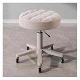 Heavy Duty 360° Swivel Rolling Stool for Medical, Tattoo, Salon & Office - Height Adjustable Hydraulic Chair with Wheels - Ergonomic Esthetician Stool (Beige White, Size: 33x53