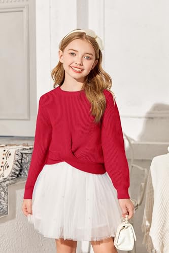Image of Arshiner Girl's Sweaters Kids Twist Front Cute Pullover Knitted Jumper Fall Winter Clothes