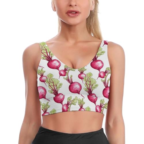 Image of Fresh Beetroot Beets Yoga Tops Sports Bras for Women U Back Running Bra Workout Crop Tank Push Up M