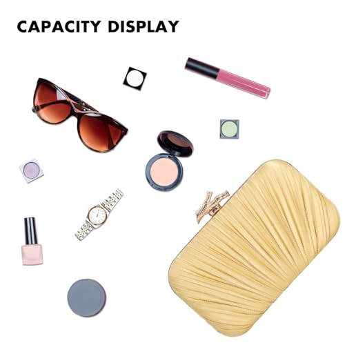 Image of Gold Clutch Purses for Women, Branch Clasp Pleated Evening Bag, Wedding Handbag for Prom, Cocktail & Formal Events