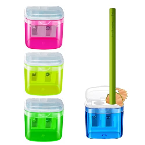 Sacapuntas con contenedor, sacapuntas manuales de doble agujero para niños, escuela, hogar, oficina, belleza