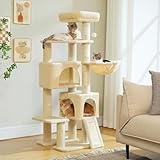 PAWZ Road Cat Tree, 51.6 Inches Cat Tower with Dual Condos, Spacious Perch, Cozy Basket and Sisal-Covered Scratching Posts for Small Cat and Kittens- Beige