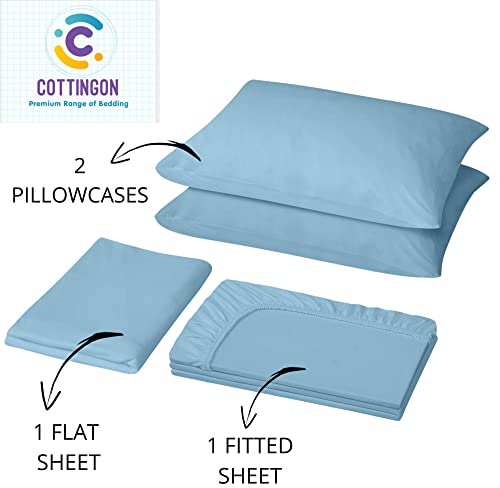 Image of Cottingon 5 PCs Split King Sheet Sets for Dual Adjustable Beds, Soft Luxury Microfiber XL Sheets for King Size Mattress Fits 15 to 18 deep Pocket, Light Blue