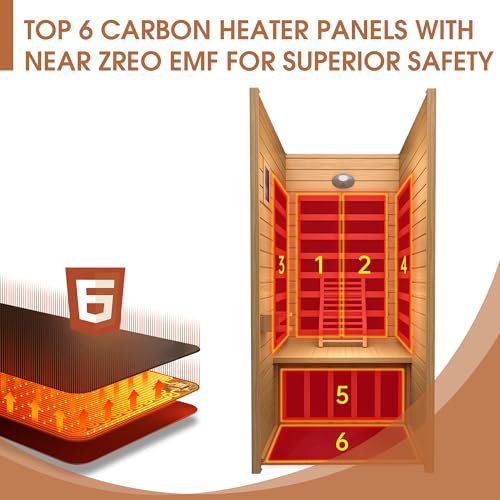 Far Infrared Sauna for Home, Near Zero EMF Wood Home Sauna Room with 1400W, 9 Chromo Therapy Lights, Oxygen Ionizer, Bluetooth, LCD Control Panel for Indoor Use, 1 Person - Image 3
