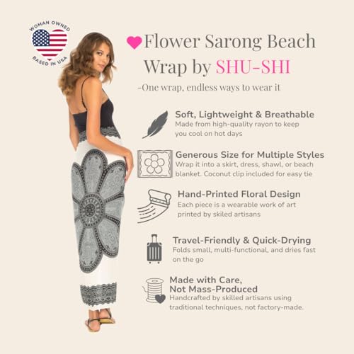 SHU-SHI Womens Beach Swimsuit Cover Up Flower Sarong Wrap with Coconut Clip2