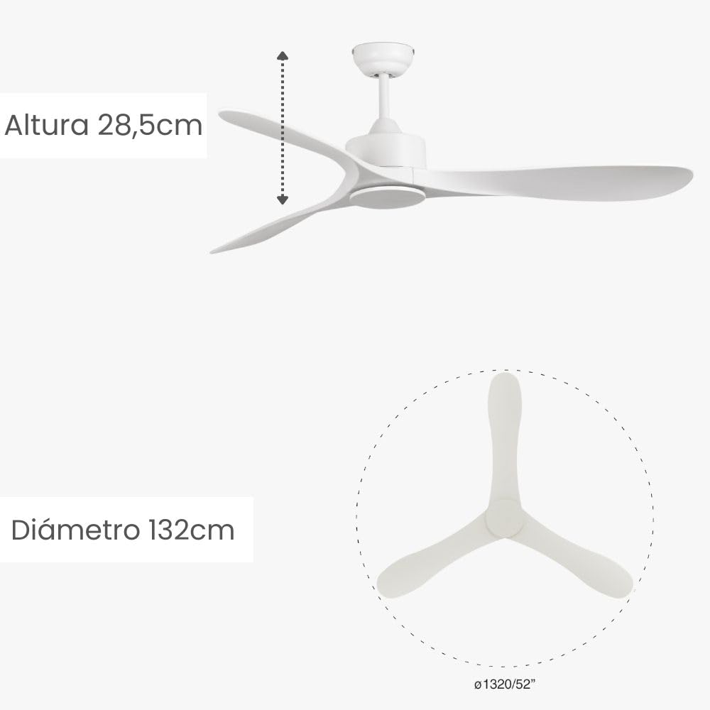 FARO BARCELONA Ventilatore da soffitto LUZON L acciaio, ABS bianco opaco H: 28,5 cm Ø132 cm