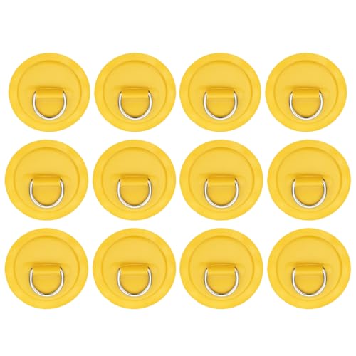 PATIKIL 3.1' Anillos en D para Tabla de Remo, 12 Piezas Anillos en D de Acero Inoxidable Parche de PVC No Incluye Pegamento para Balsa Kayak Bote Inflable Tabla de Surf, Amarillo