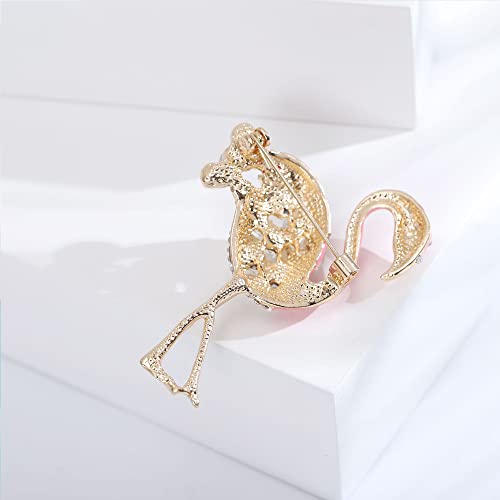 Image of Cute Flamingo Sparkly CZ Brooches Pins Delicate Pink Animal Crystal Brooch Classic for Party Dance Banquet for Women Ladies Girls Dainty Elegant Beautiful Lapel Pins Dress Suit Shirt Ceremony Clothes Accessories Jewelry