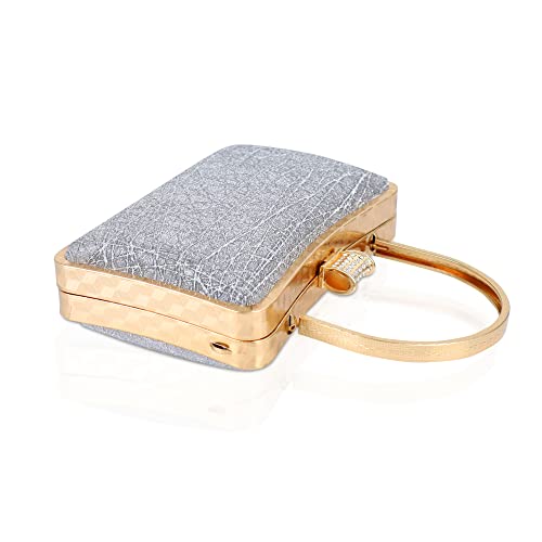 Image of NFI essentials Glitter Clutch for Women's Evening Handbags for Bridal Wedding Silver