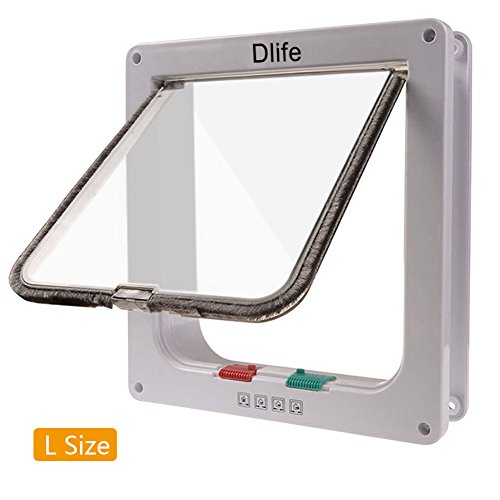 Dlife(TM) Grande Taille (248mm * 228mm) Chat Chatière Pet Mate 4 Modes à Verrouillage Porte Chat/Petit Chien avec Cadre Télescopique & Installation Facile - Sain Multifonction