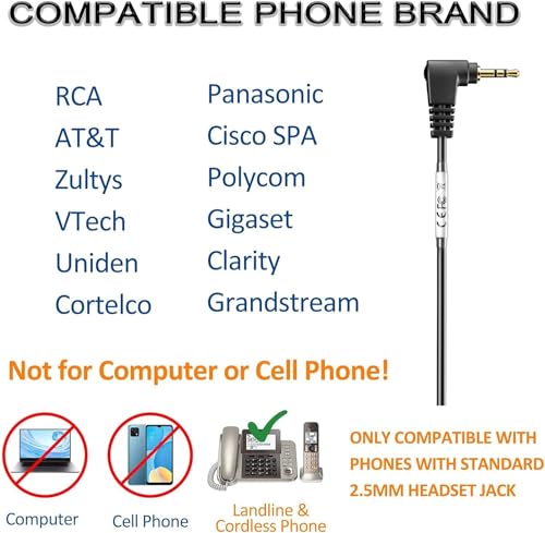 Image of Wantek Phone Headset with Microphone Noise Cancelling,Telephone Headset 2.5mm Jack Compatible with Panasonic AT&T Uniden Cisco Linksys Grandstream Vtech Polycom Cordless Office Phones