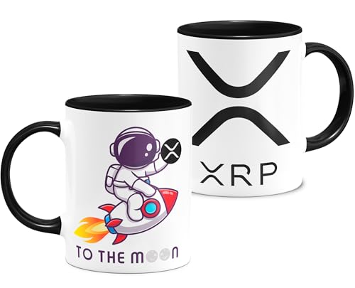 Zumo Digital Caneca de criptomoedas foguete To The Moon Bitcoin XRP Ripple caneca de pequeno-almoço cerâmica branca 11oz (XRP-ASTRO)