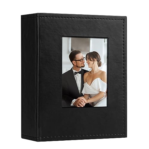 Vienrose Photo Album 4x6 100 Photos Leather Cover Picture Book with Front Window, Slip-in Picture Albums for Baby Wedding Children Vacation, Black