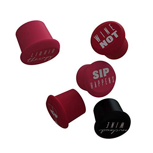 NENGEN 5 Pack Reusable Wine Bottle Stoppers, Christmas, Birthday, Mom Gift Box, Wine Beverage, and Beer Bottles, Funny Wine Pun Silicone Bottle Sealers