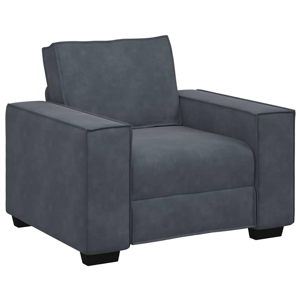 Fotel ciemnoszary, 60 cm, aksamit, wygodny fotel wypoczynkowy z szerokimi podłokietnikami, wytrzymała rama drewniano-metalowa, idealny do salonu i biura, miękki fotel tapicerowany