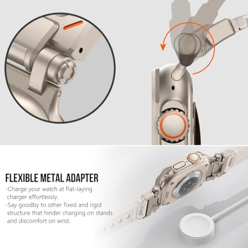 Image of MOROFY Durable Armor Silicone Band Compatible with Apple Watch Ultra 3 /2 /1 49mm Strap 46mm 45mm 44mm with Metal Connector Band for iwatch Series 11 10 9 8 7 SE2 6 5 4 - Starlight