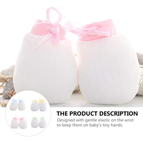 Toyvian 4 Pares de Luvas Anti-Riscos para Bebês Arco Bonito Proteção para Recém-Nascidos Luvas de Al