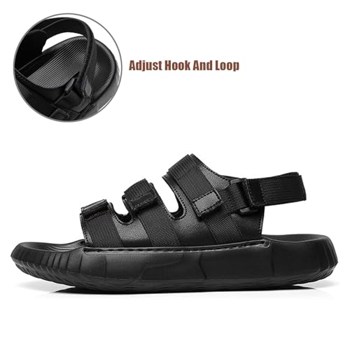 Men's Leather Platform Hiking Sandals With Hook And Loop Outdoor Arch Support Thick Cushion Comfort Anti-Slip Athletic Walking Sandals With Adjust Buckle Strap For Summer Beach Active Camping (8,black)2