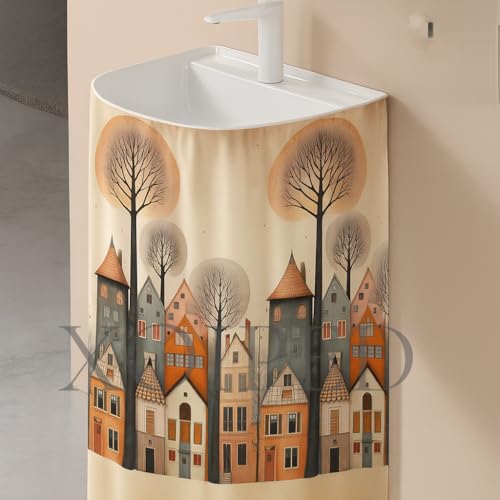 Image of Premium Printed Kitchen Sink Curtain | Washable & Dustproof Rod Pocket Counter Skirt | Perfect For Any Sink,Counter | Multicolor Cooking Theme for Home & Kitchen (150cm X 70cm) (1, City Sink Curtain)