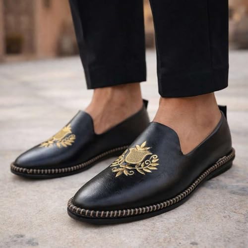 Image of Punjabi Mojaris Mens Shoes Cream Wedding for Groom,Traditional Indian Footwear Ethnic Peshawari Slippers