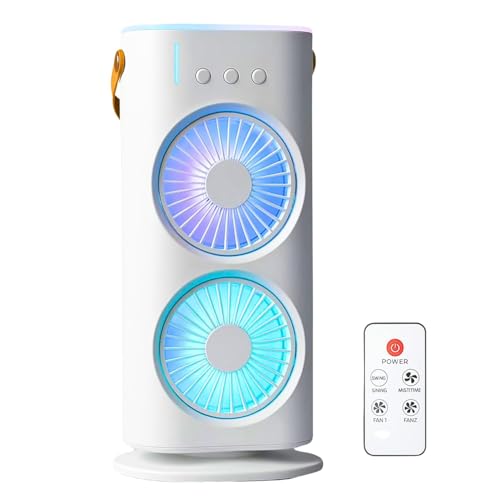 Image of Drumstone 𝐃𝐈𝐖𝐀𝐋𝐈 𝟏𝟓 𝐘𝐄𝐀𝐑𝐒 𝐆𝐔𝐀𝐑𝐀𝐍𝐓𝐄 Portable Mini Air Conditioner - Quiet USB Cooling Fan with 3 Speeds, Timer, Mist, 360 Adjustment, and LED Light 𝐆𝐢𝐟𝐭 -𝐖𝐡𝐢𝐭𝐞