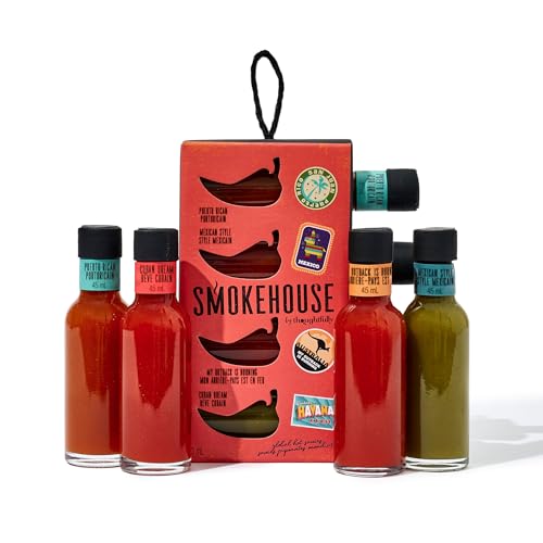 Smokehouse by Thoughtfully Global Hot Sauce Gift Set Internationally Inspired Flavors Include Puerto Rico Cuban & More Set of 4