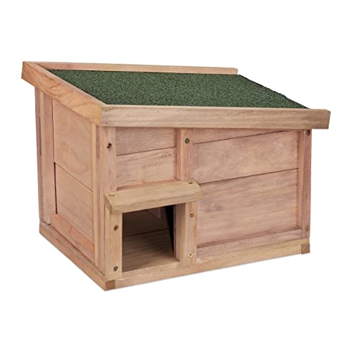 Relaxdays Igelhaus, Holz, Igelhotel mit Boden, 2 Kammern, Winterquartier für Igel, Garten, HBT: 30x40x34 cm, hellbraun