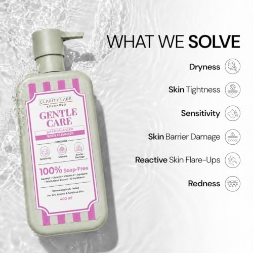Image of Gentle Daily Body Cleanser, Soap-Free pH 5.5 Body Wash with Aloe Vera, Colloidal Oatmeal, Allantoin & Panthenol | For Normal, Oily, Combination & Sensitive Skin | Sulphate Free, Fragrance Free Body Wash for Men, Women, Boys, Girls & Teens | 400ml | Clarity Labs