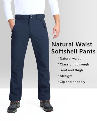 Outdoor Ventures Mens Waterproof Trousers Warm Fleece Lined Ski Snow Hiking Pants Softshell Trousers with Expandable Waist (Dark Blue,32W/34L) - Image 6