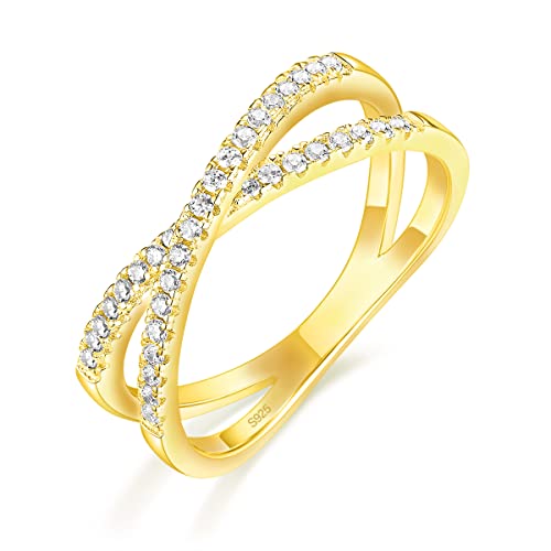 925 Sterling Silver X Cross Ring Cubic Zirconia CZ Wedding Band for Women Size 3-13 - Main Image