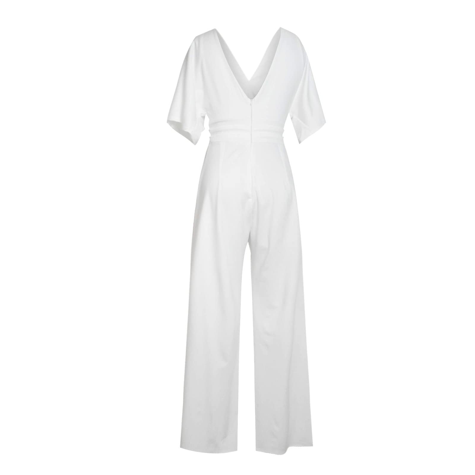 SNKSDGM Women Wrapped V Neck Sleeveless Jumpsuit Summer Smocked Straps  Palazzo Long Pants Overall Jumper with Pockets
