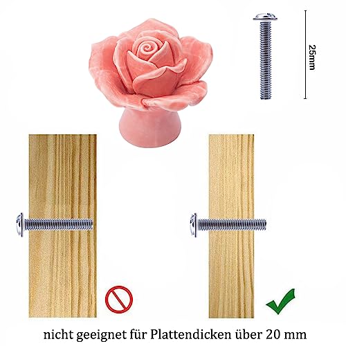 NAKUPENDA Ceramic Knobs 4 Pieces Ceramic Rose Flower Knob Drawer Knobs Porcelain Rose Furniture Knobs for Drawers Cupboards Cabinet Doors (Pink) - Image 3