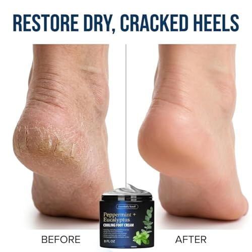 Image of Essentially KateS Peppermint + Eucalyptus Cooling Foot Cream 8 Fl Oz - Relieves Dry, Cracked, Tired Feet - Deep Hydration with Ceramides - Non-Greasy Formula
