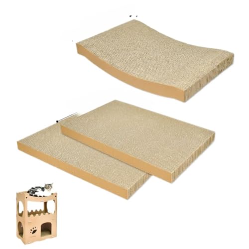 Apaeofl猫用爪とぎ キャットハウス キャットタワー ダンボールハウス 爪とぎ兼ベッド 猫箱 二階 組み立て式 高密度段ボール 収納簡単 ストレス解消 通気 (交換用グラブボード)