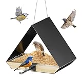 HOSUN Black Sturdy Metal Roof Bird Feeder - Durable Outdoor Hanging, Easy to Clean, Metal Mesh Ventilated, Bird Watching Gift & Garden Decor for Cardinals, Bluebirds & Wild Birds