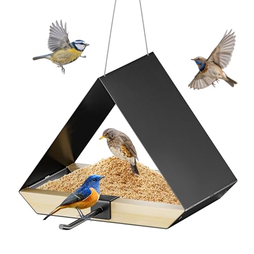 HOSUN Black Metal Roof Wild Bird Feeder for Backyard