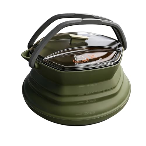 CAMPWOLF HEX Collapsible Camping Kettle 1L Foldable Silicone Kettle with Stainless Steel Base BPA Free Portable Backpacking Tea Pot for Hiking & Outdoor Cooking (Dark Green)