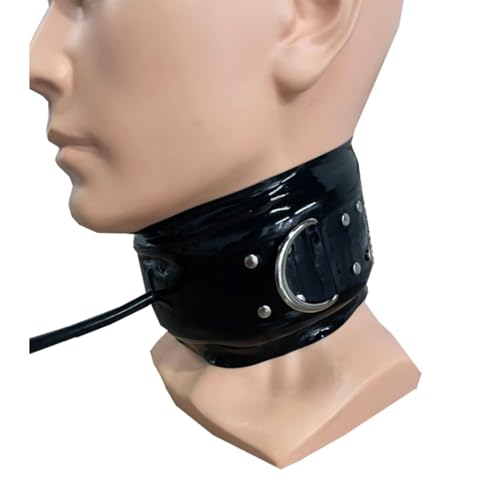 Kangxinsheng Aufblasbares Latex Kragen für Damen und Herren,Unisex SM Latex Halsbänder mit Reißverschluss Hinten,Gummi Halsband Party Kostüm Clubwear-S