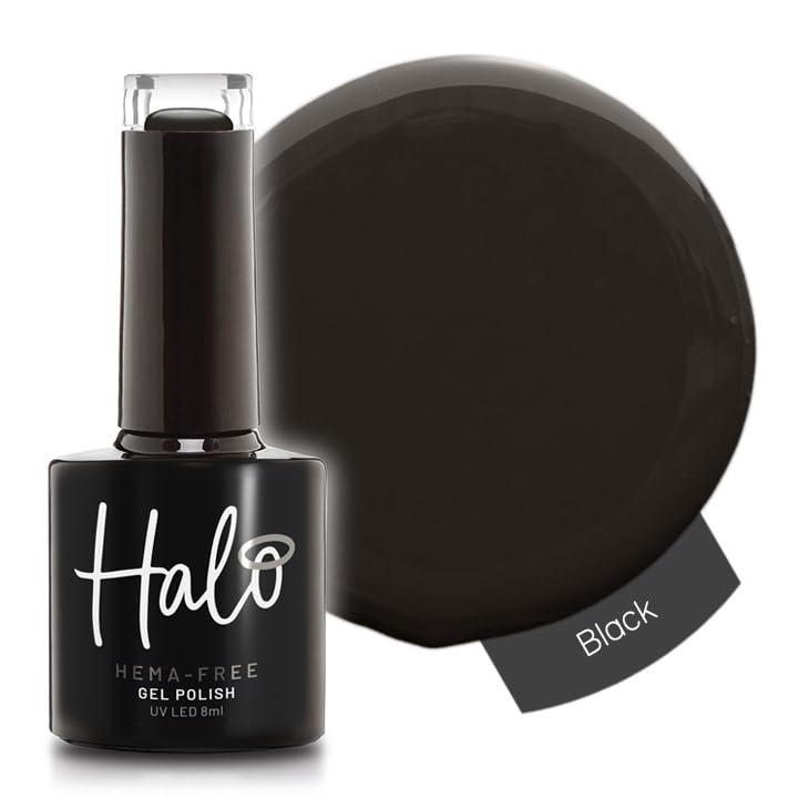 Halo Gel Polish 8ml - Black. UV/LED Gel Nail Polish, Long Lasting & Easy To Apply. Nail Art Colours For Manicure & Pedicure. Gel Polish For Professional & Home Use.